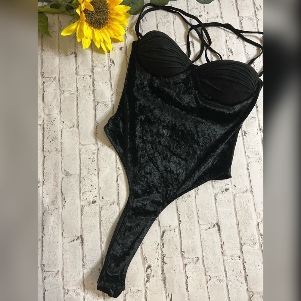 ‼️ Vintage Alert! Brazen Crushed Velour Suede Body Suit High Leg S y2k 90’s 80’s